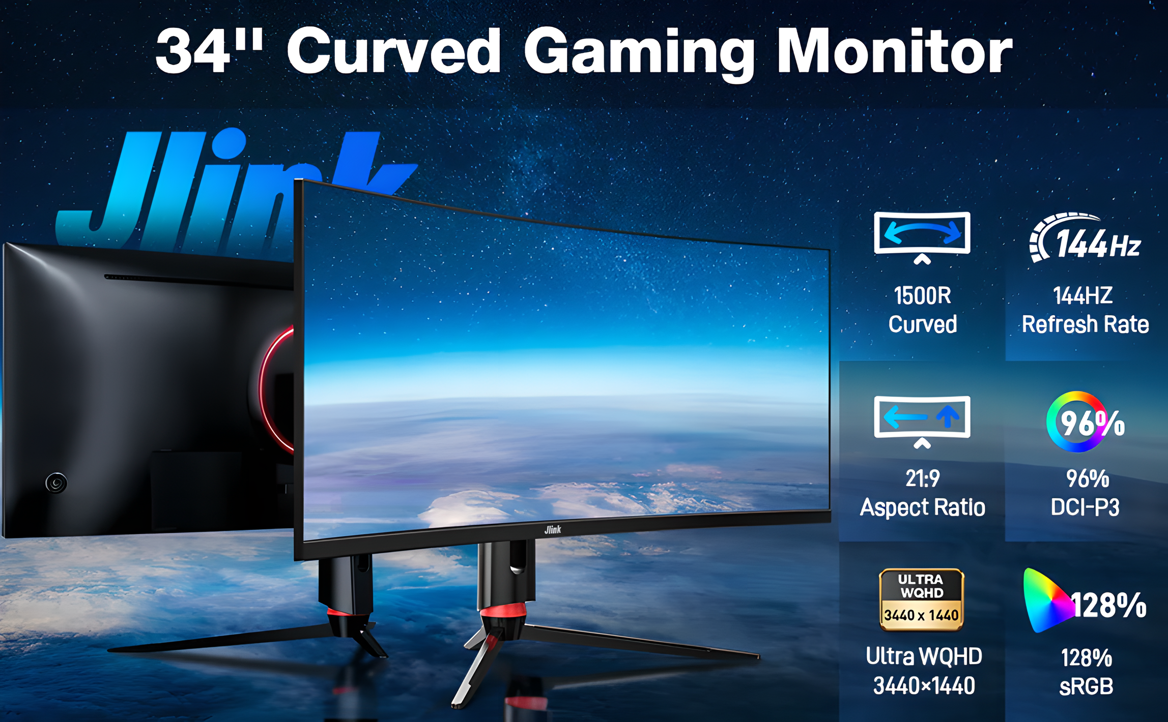 Curved Gaming Monitor 34 Inch 2K 1440P 144Hz | Jlink